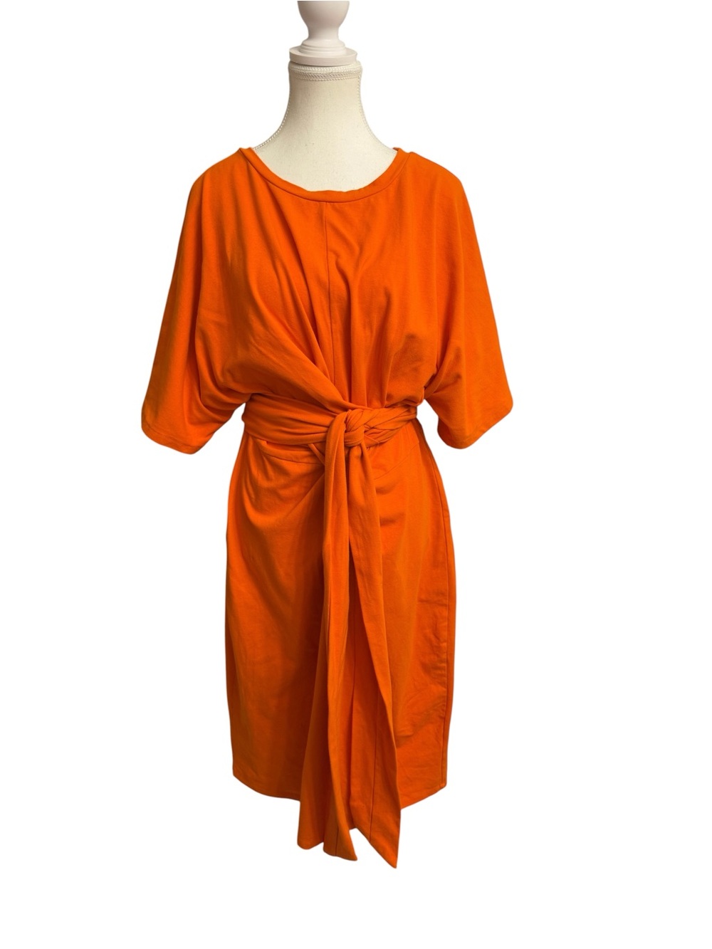 ELOQUII‎ Orange Tie Waist Midi Dress 16 Dopamine Dressing Resort Chic Palm Beach
